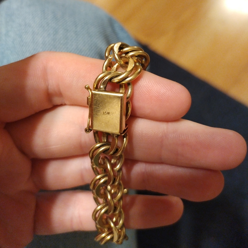 14k solid yellow gold double link bracelet